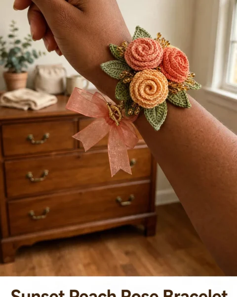 Sunset Peach Rose Bracelet Free Crochet Pattern