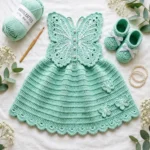 Mint Garden Butterfly Baby Dress flat lay in a nursery
