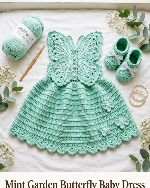 Mint Garden Butterfly Baby Dress Free Crochet Pattern