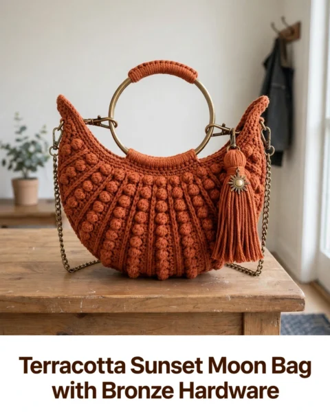 Terracotta Sunset Moon Bag with Bronze Hardware Free Crochet Pattern