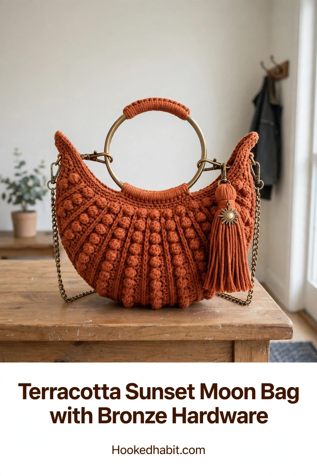Terracotta Sunset Moon Bag with Bronze Hardware