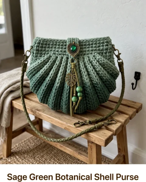 Sage Green Botanical Shell Purse Free Crochet Pattern