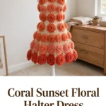 Coral Sunset Floral Halter Dress