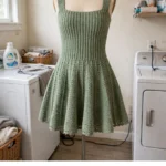 Sage Green Ribbed Flared Dress