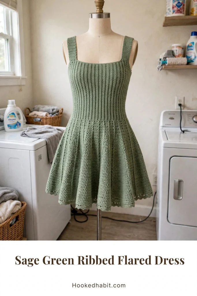 Sage Green Ribbed Flared Dress