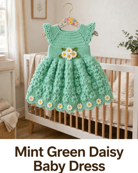 Mint Green Daisy Baby Dress Free Crochet Pattern