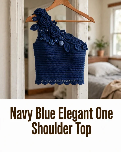 Navy Blue Elegant One Shoulder Top Free Crochet Pattern