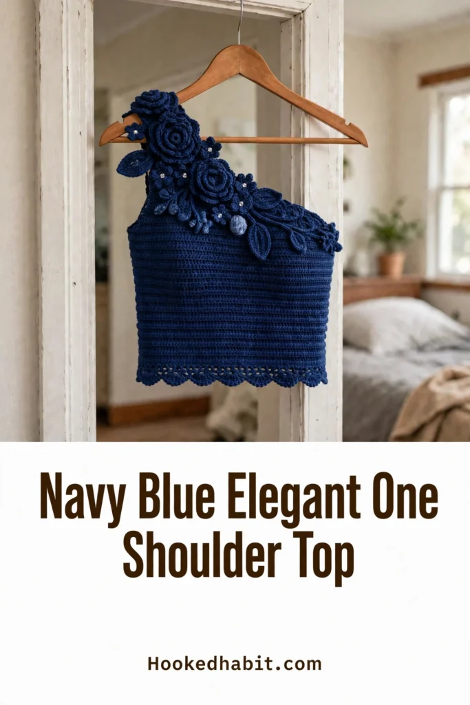 Navy Blue Elegant One Shoulder Top