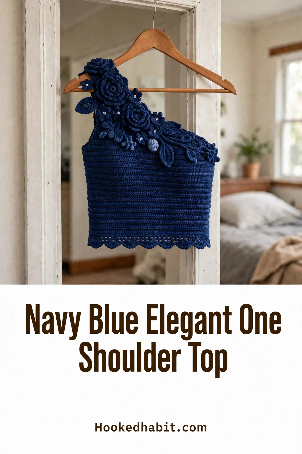 Navy Blue Elegant One Shoulder Top