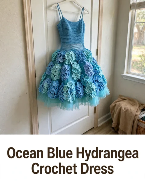 Ocean Blue Hydrangea Crochet Dress Free Crochet Pattern