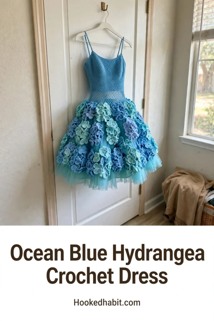 Ocean Blue Hydrangea Crochet Dress