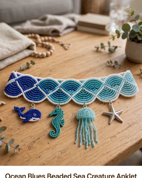 Ocean Blues Beaded Sea Creature Anklet Free Crochet Pattern