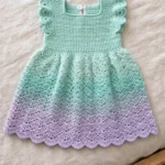 Mint green to lavender gradient shell stitch baby dress with flutter sleeves