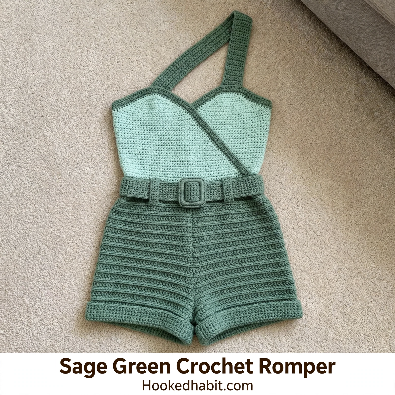 Sage Green Crochet Romper