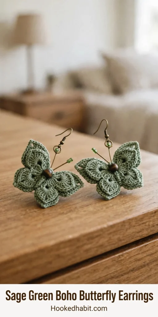 Sage Green Boho Butterfly Earrings