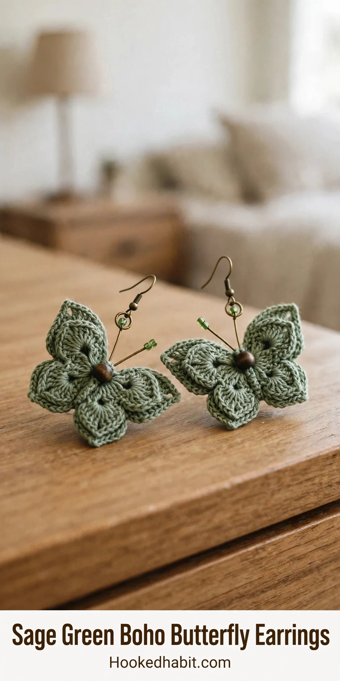 Sage Green Boho Butterfly Earrings