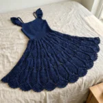 Navy Blue Elegant Crochet Lace Dress