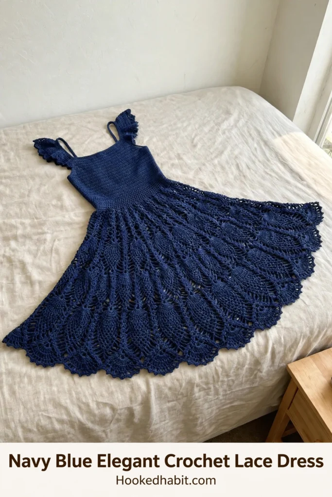 Navy Blue Elegant Crochet Lace Dress