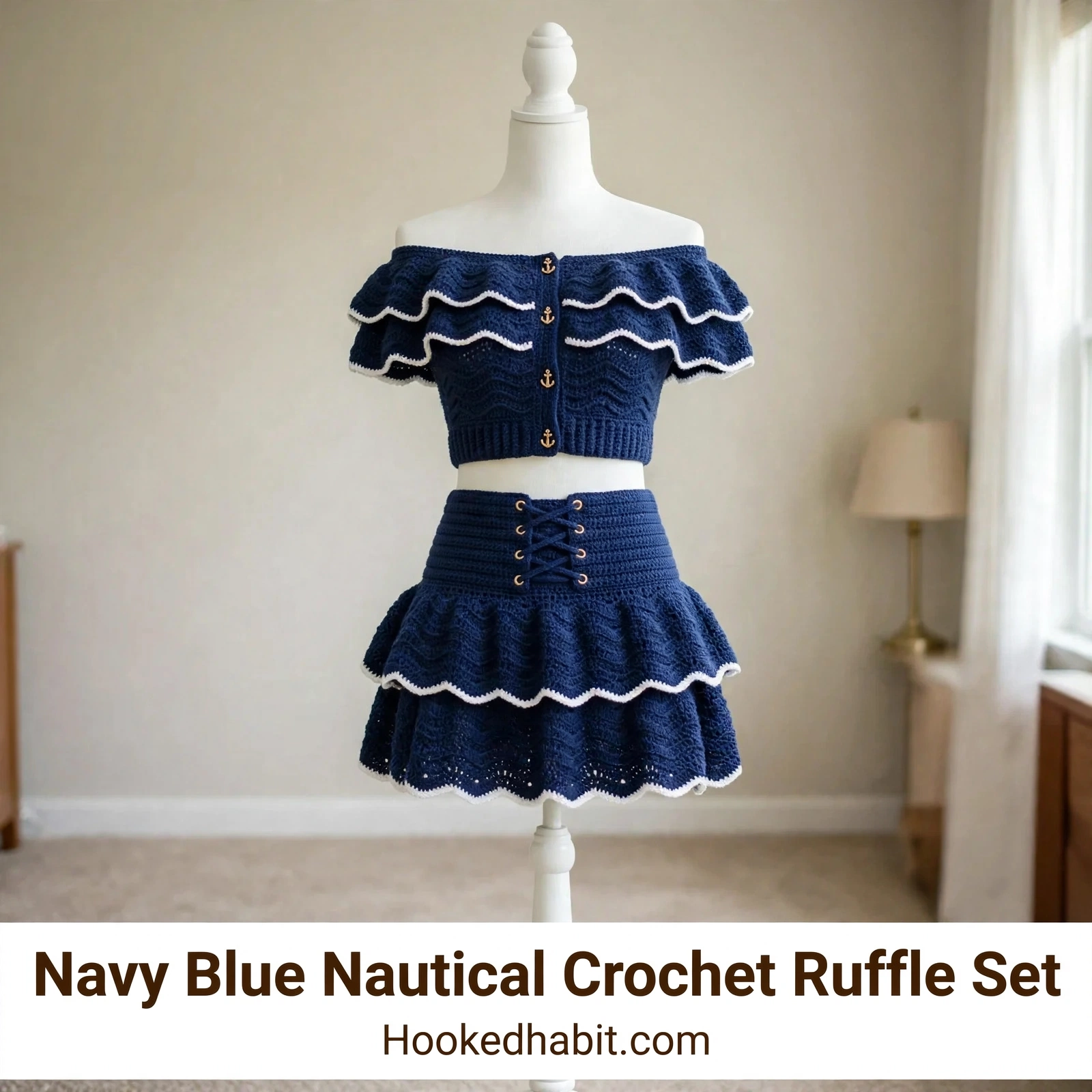 Navy Blue Nautical Crochet Ruffle Set