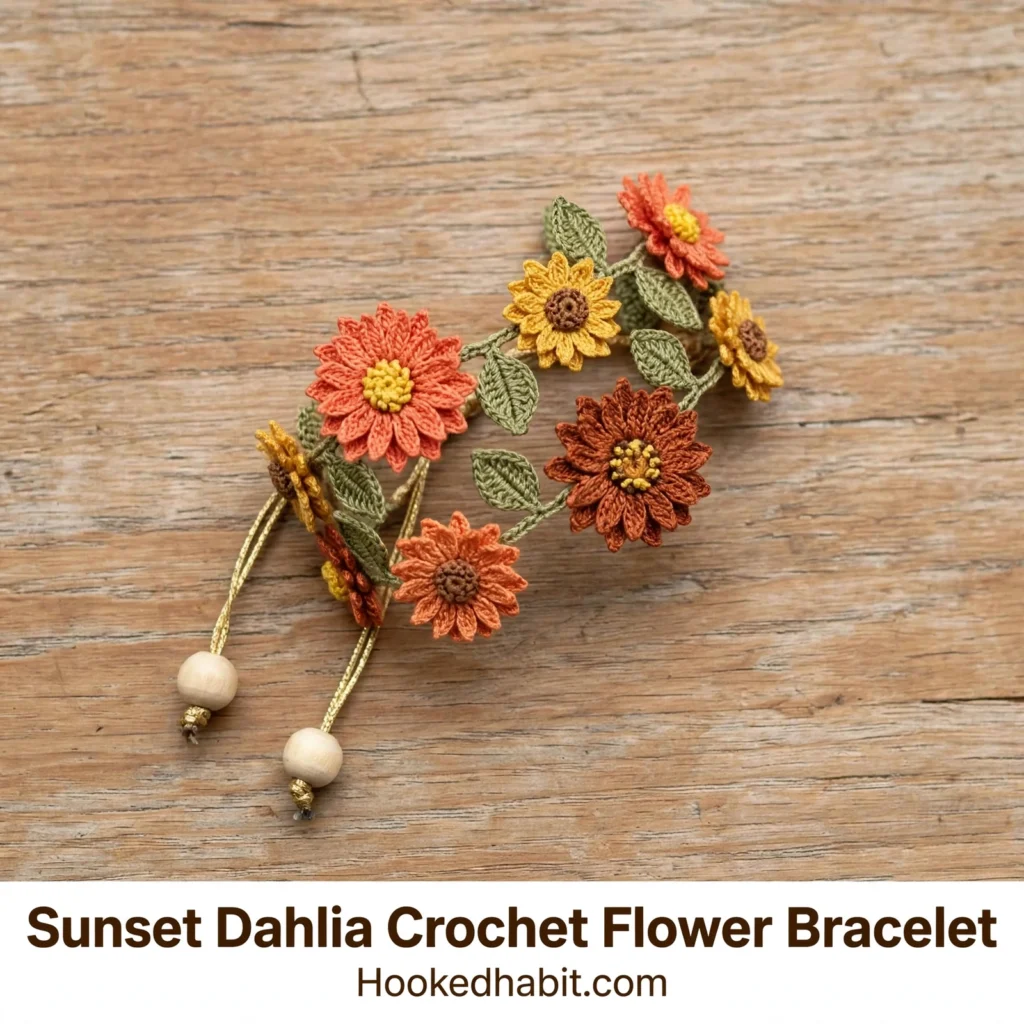 Sunset Dahlia Crochet Flower Bracelet