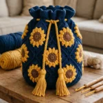 Navy Sunflower Drawstring Pouch