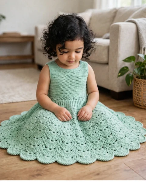 Mint Green Tiered Shell Dress Free Crochet Pattern