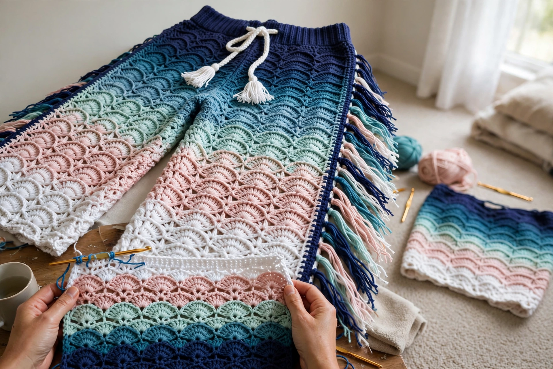 Ocean Wave Crochet Crop Top and Fringe Pants Pattern detail