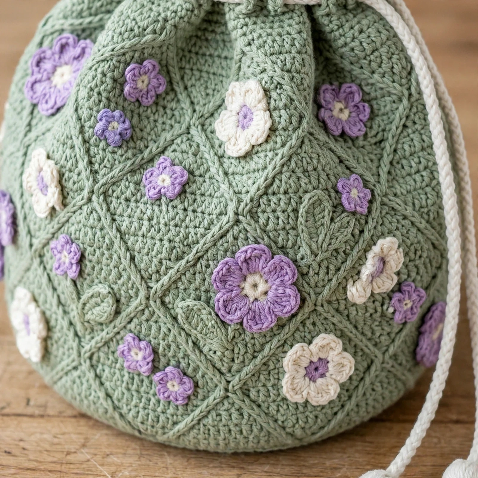 Close-up of crossed double crochet lattice texture