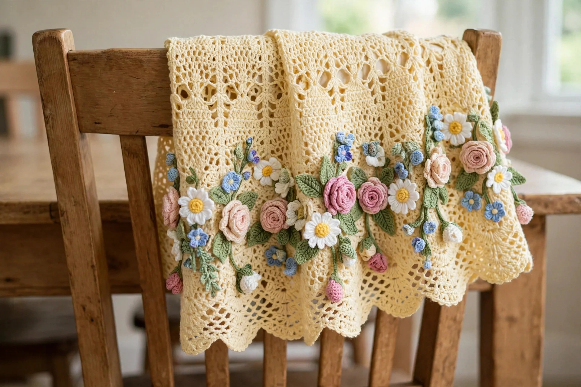 Handmade wildflower appliques with rose and daisy details