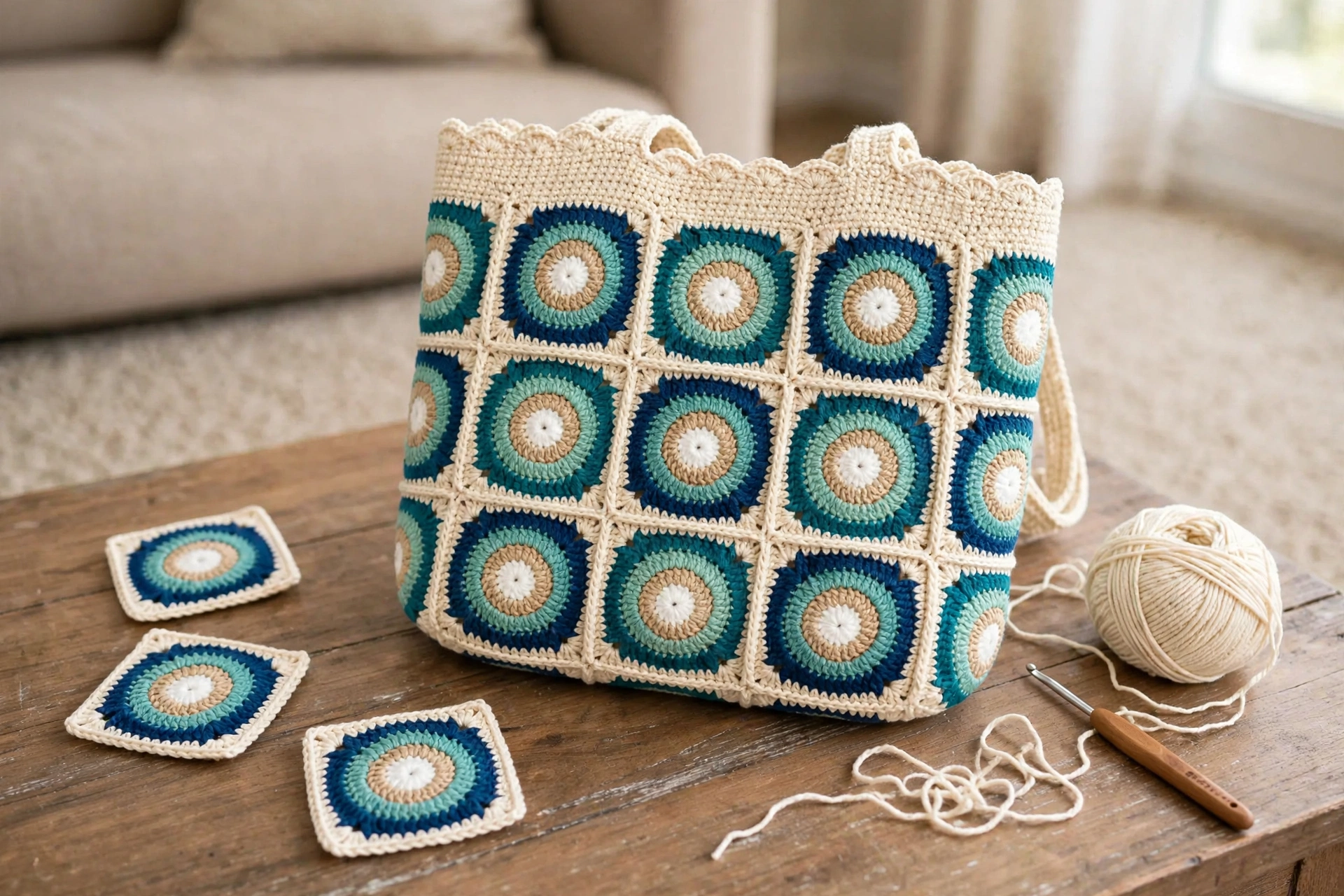 Ocean Breeze Granny Square Tote detail