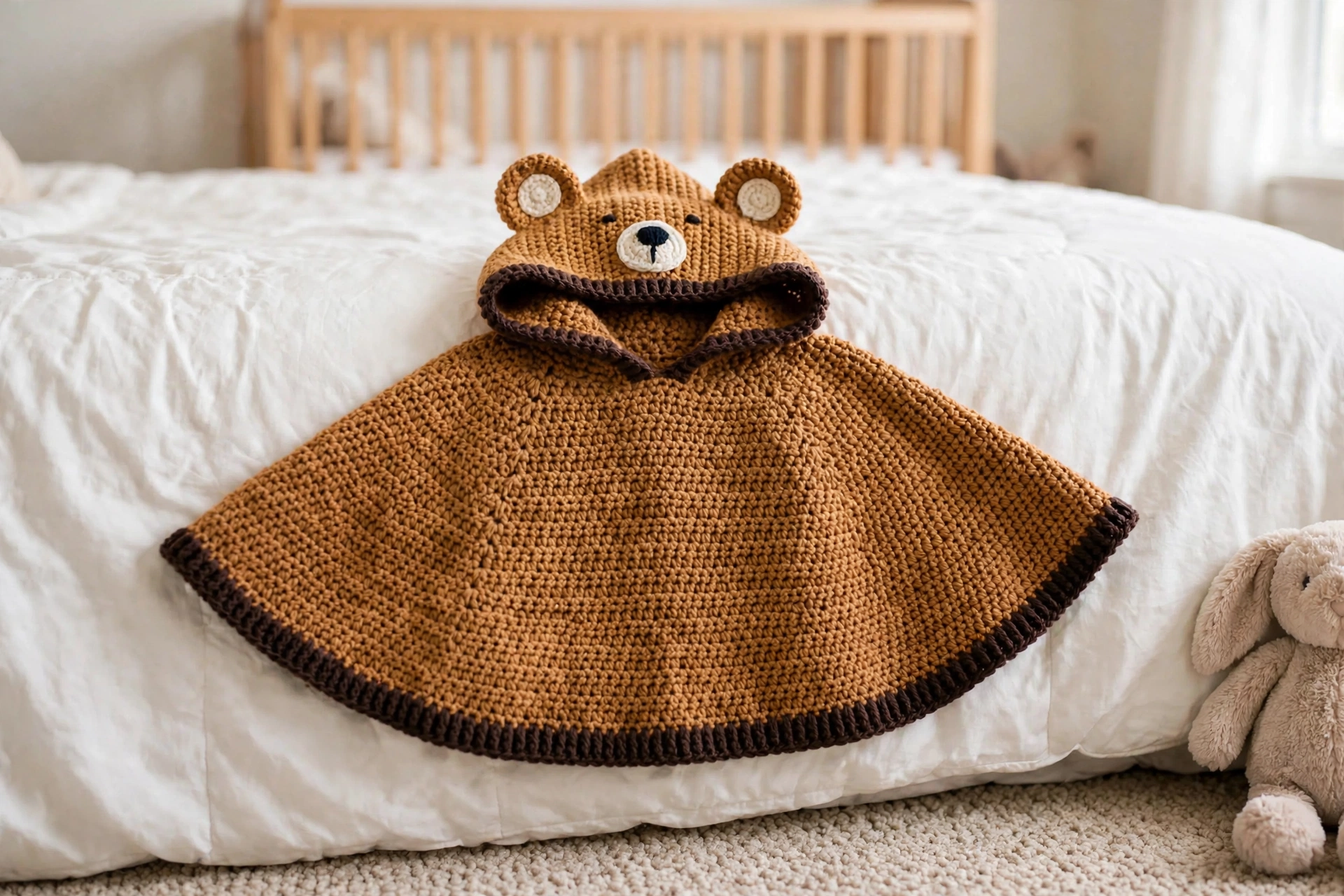 Bear Ears Hooded Baby Poncho detail