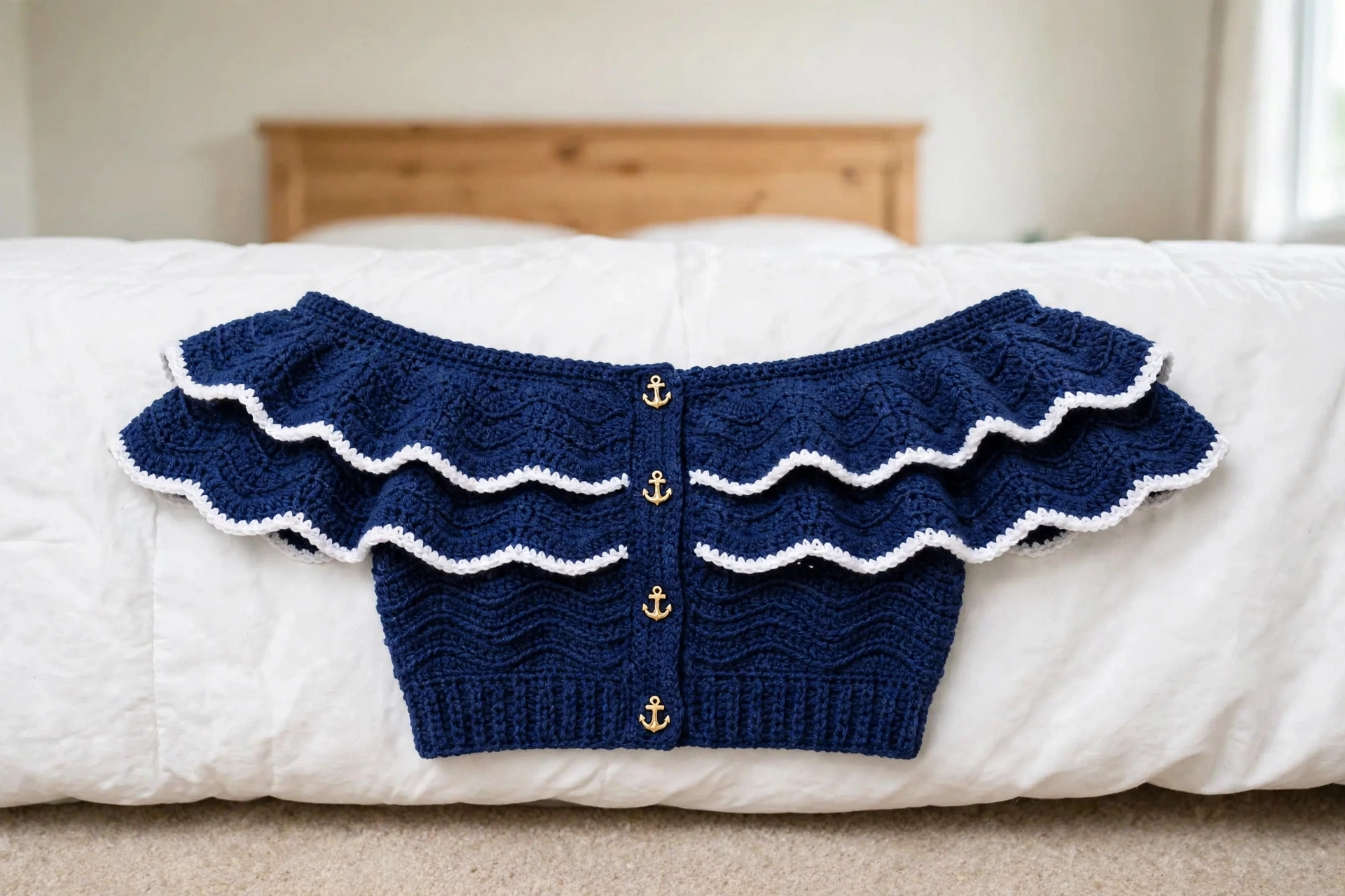 Navy Blue Nautical Crochet Ruffle Set detail