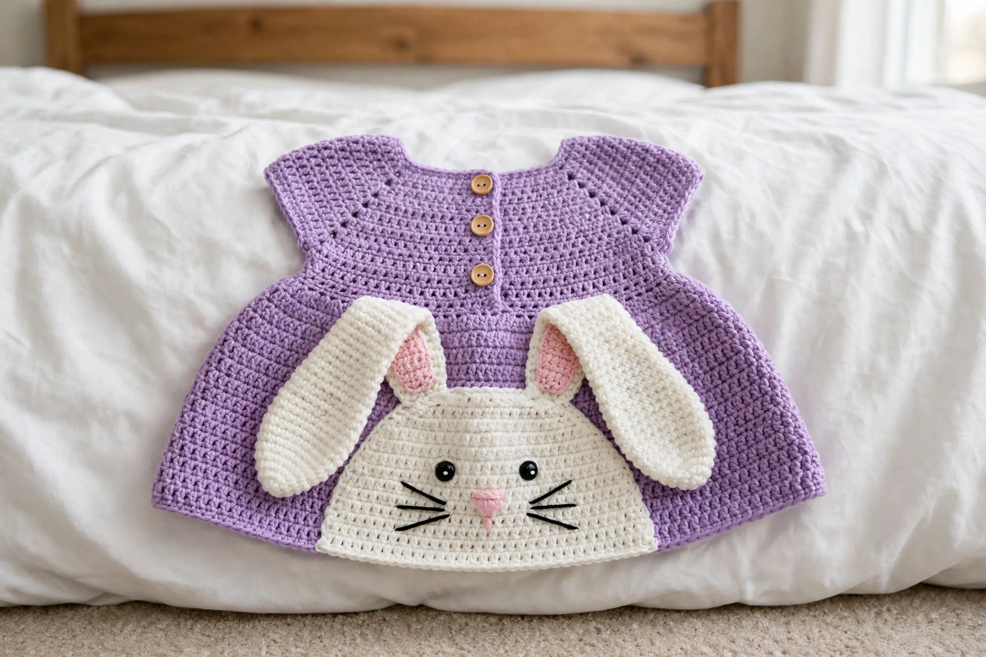 Lavender Bunny Baby Dress Set detail