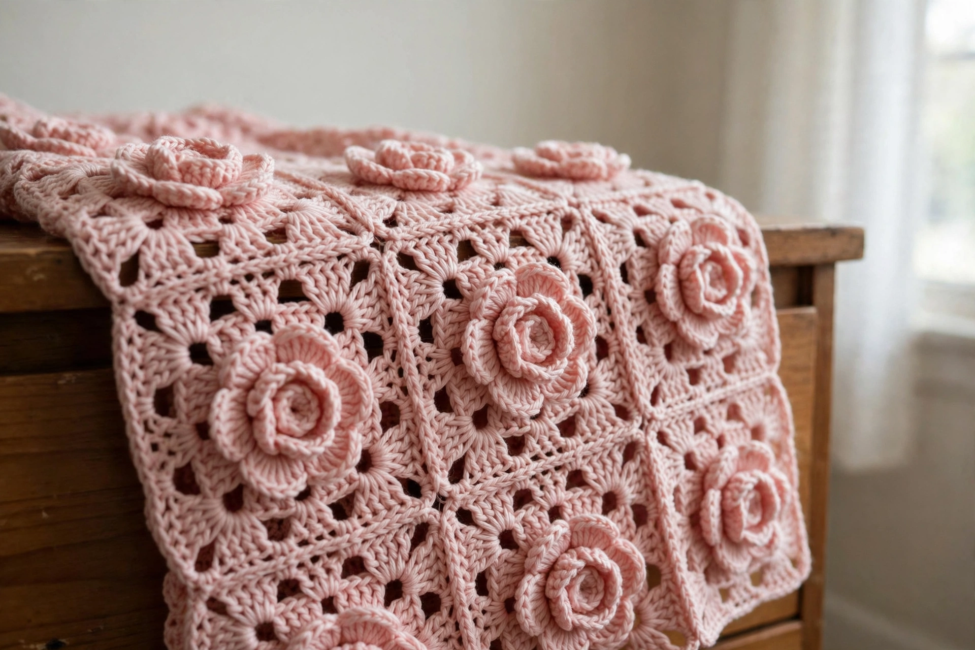 Blush Pink Rose Lace Crochet Dress Free Pattern