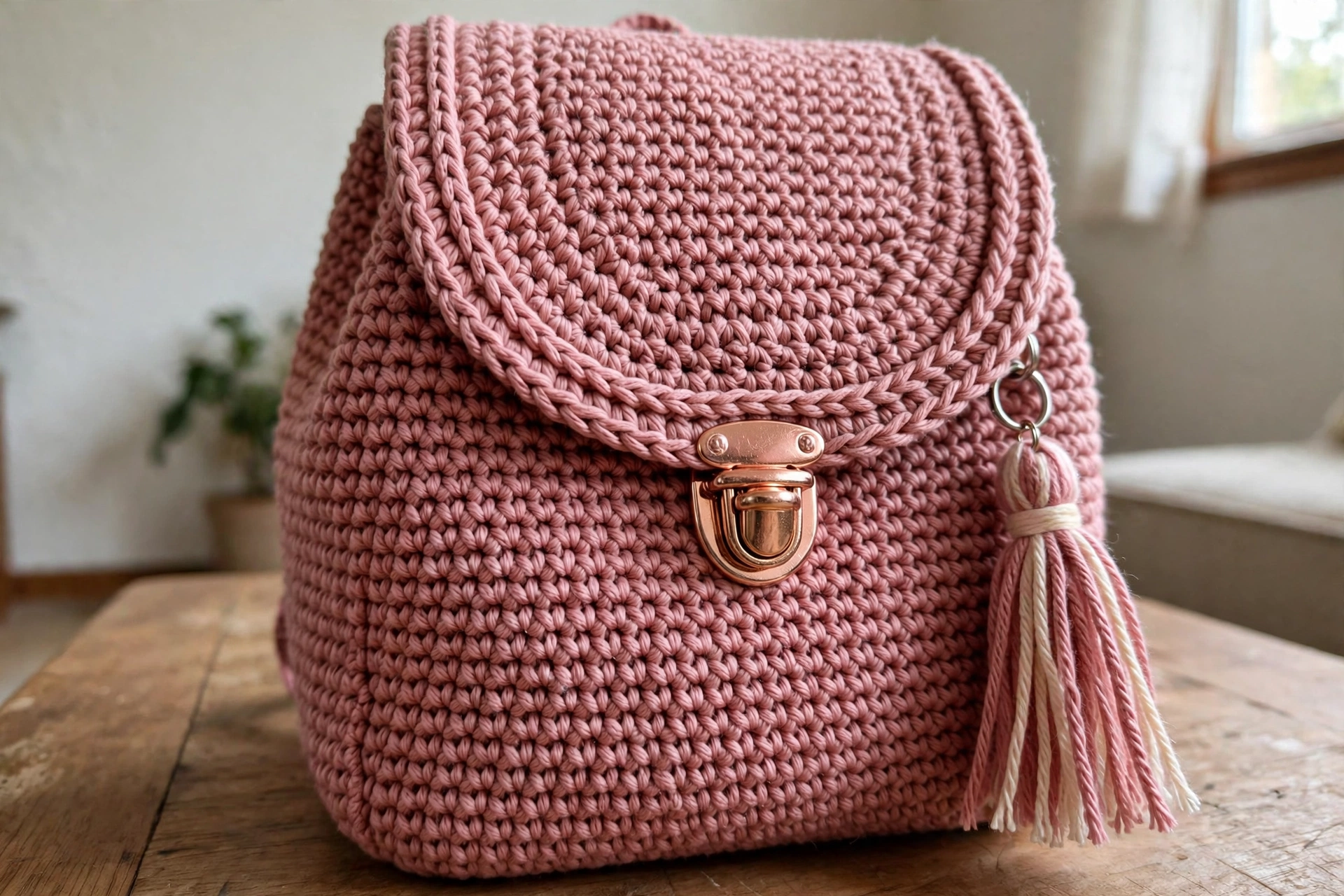 Dusty Rose Pink Mini Backpack Free Crochet Pattern
