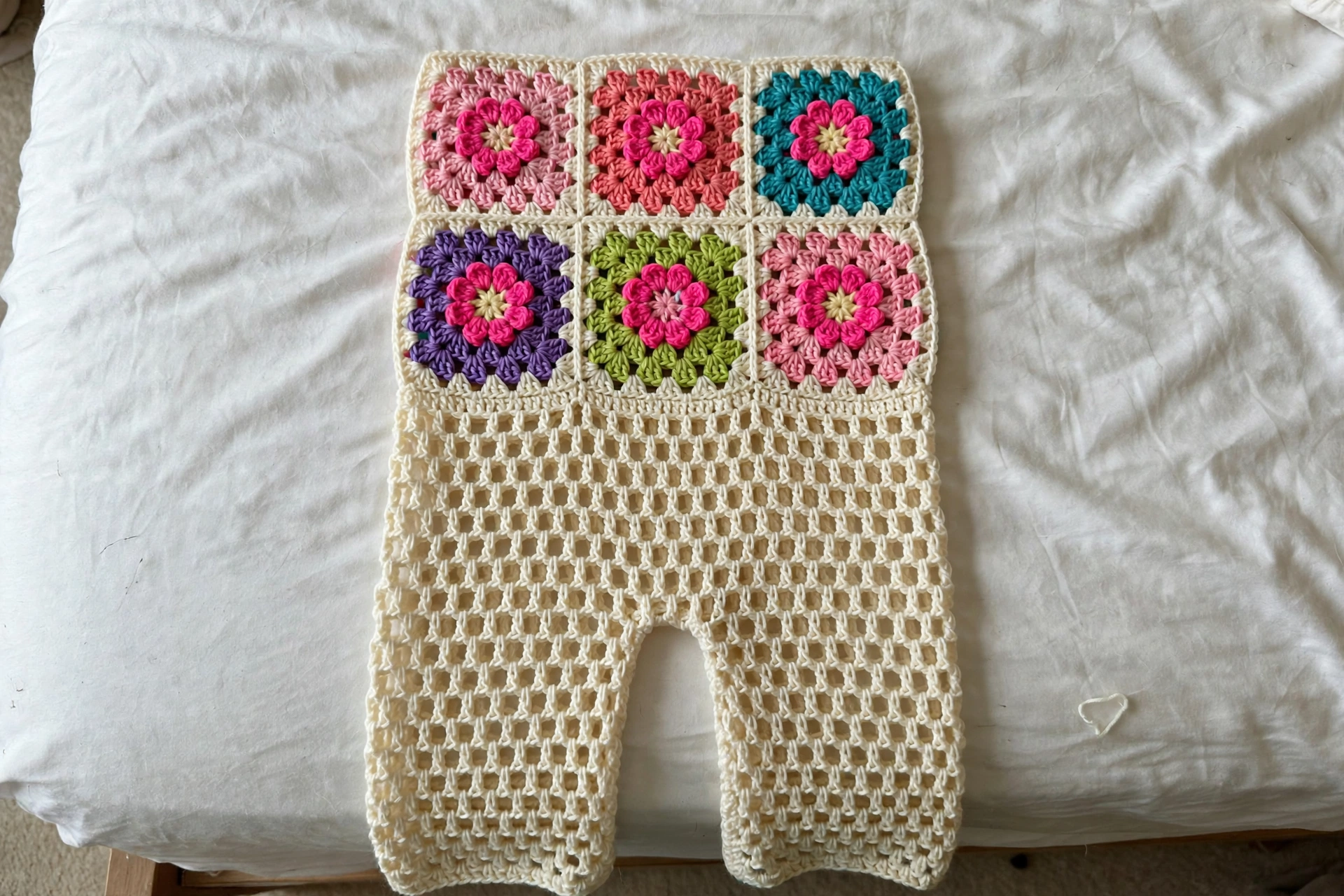 Rainbow Flower Granny Square Baby Romper Free Crochet Pattern