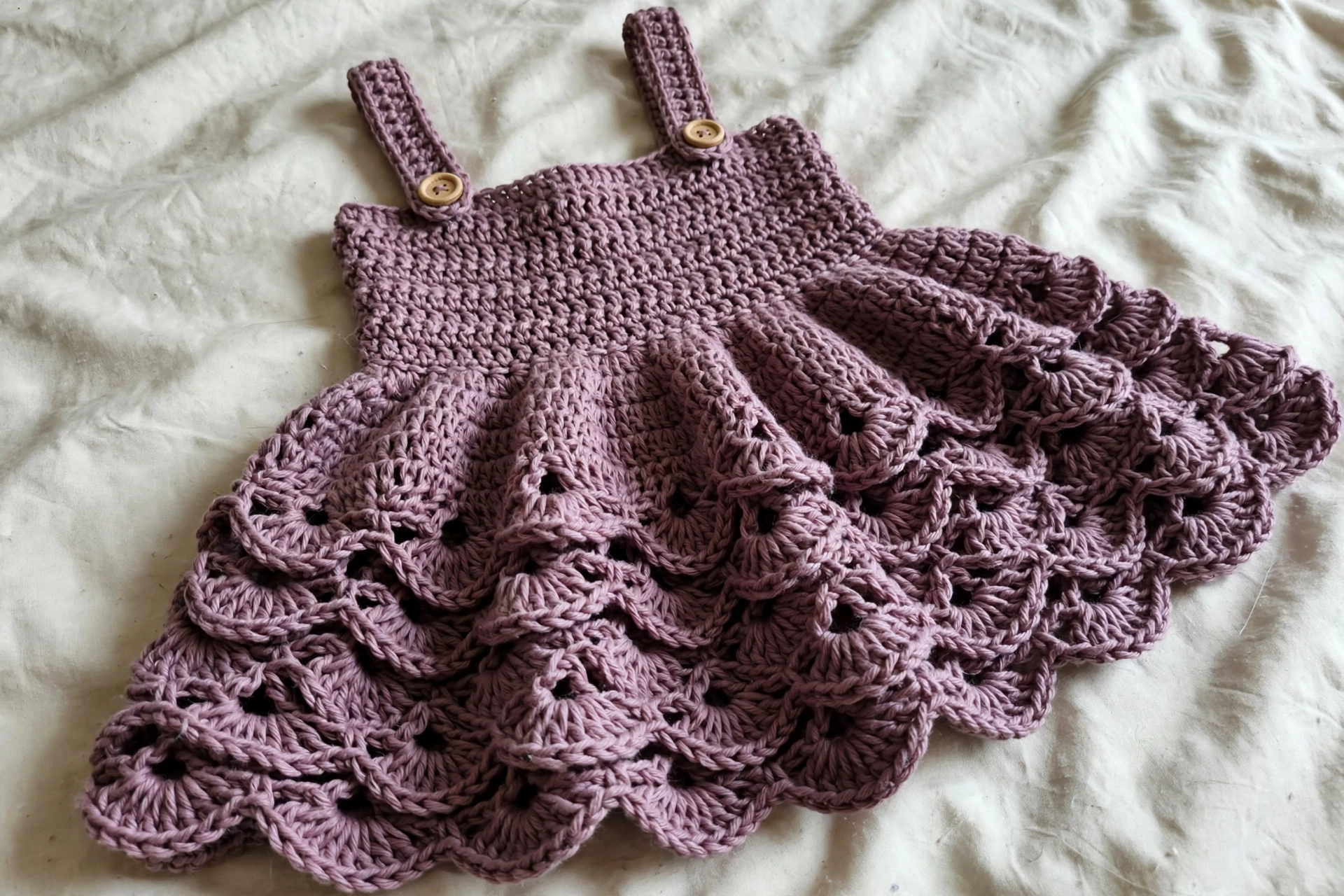 Dusty Mauve Rainbow Baby Dress Free Crochet Pattern
