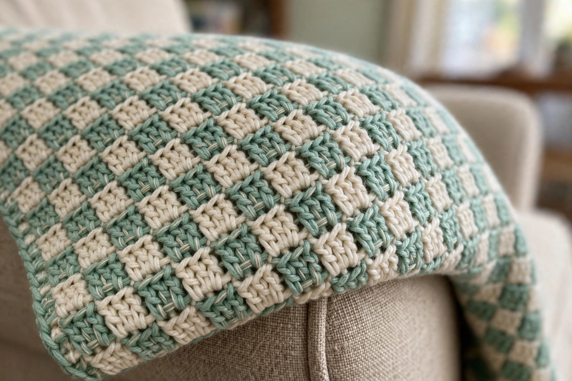 Mint Sage Checkered Crochet Dress Free Crochet Pattern