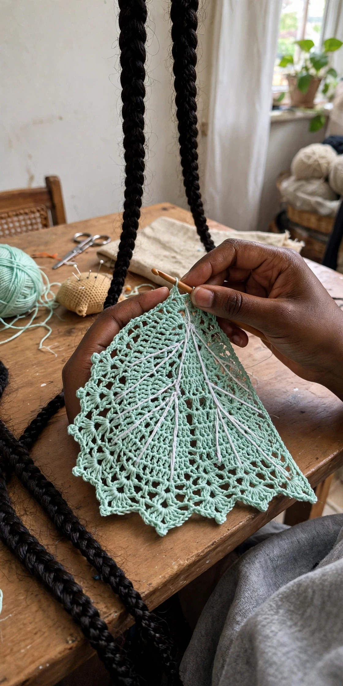 Working on a mint lace butterfly wing