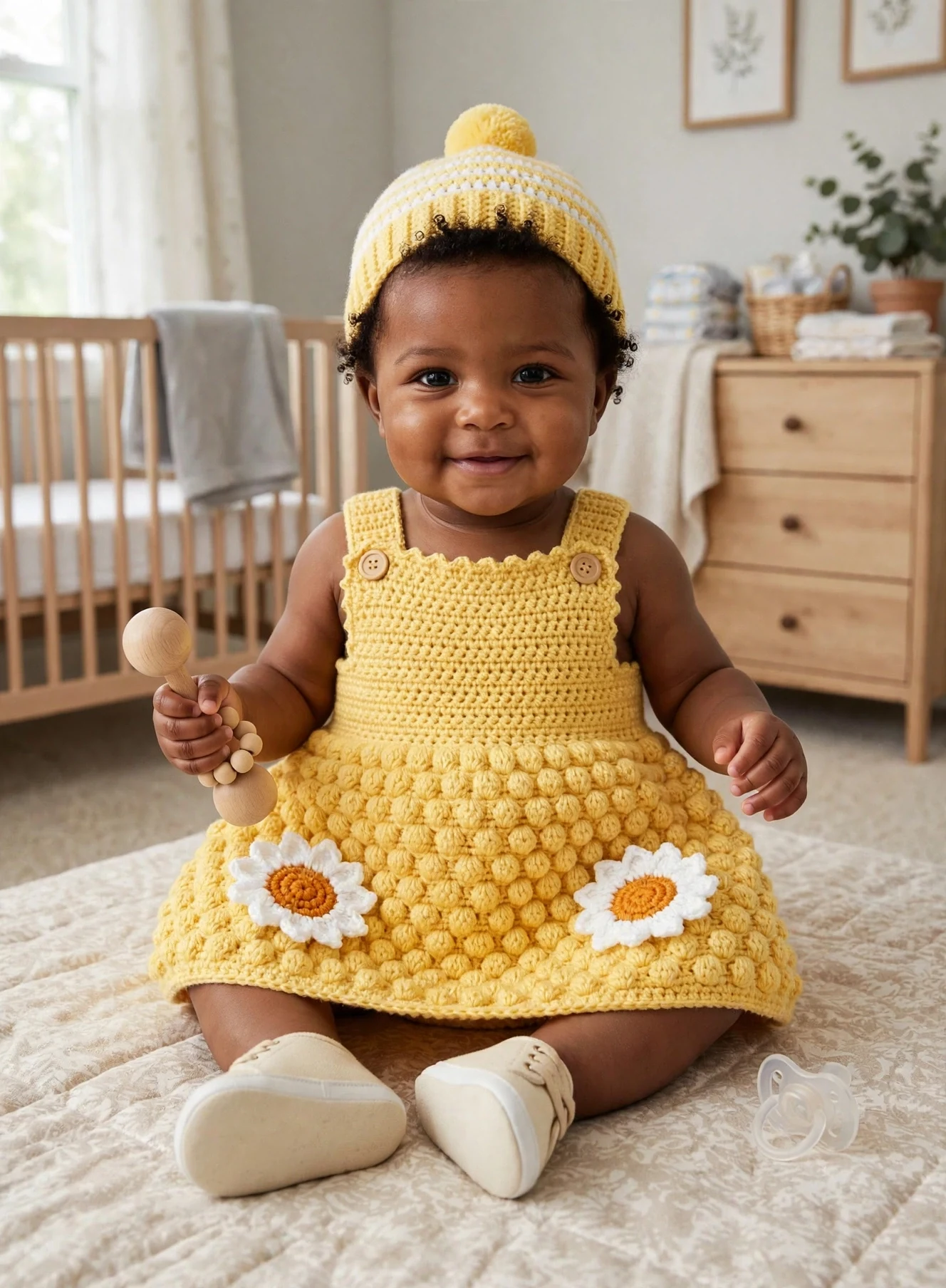 Sunshine Yellow Baby Crochet Pinafore