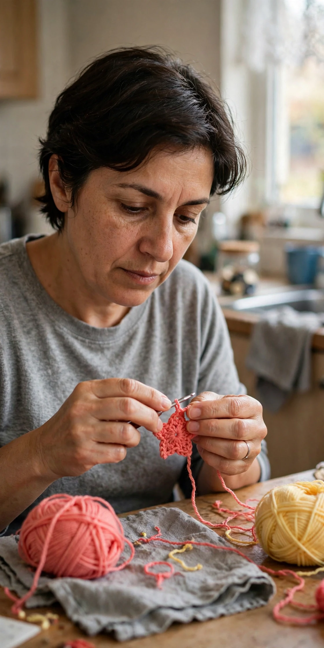 Coral mini star appliqué in progress