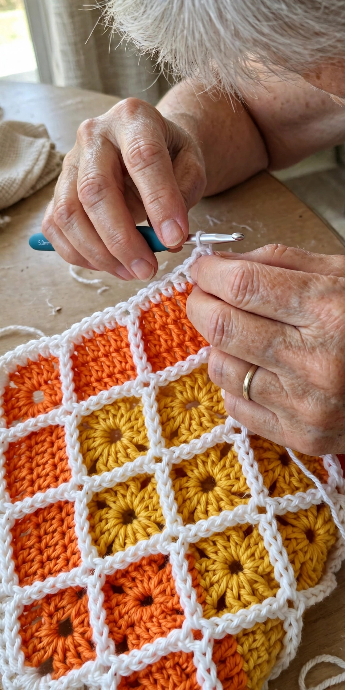 Working the mosaic lattice rows