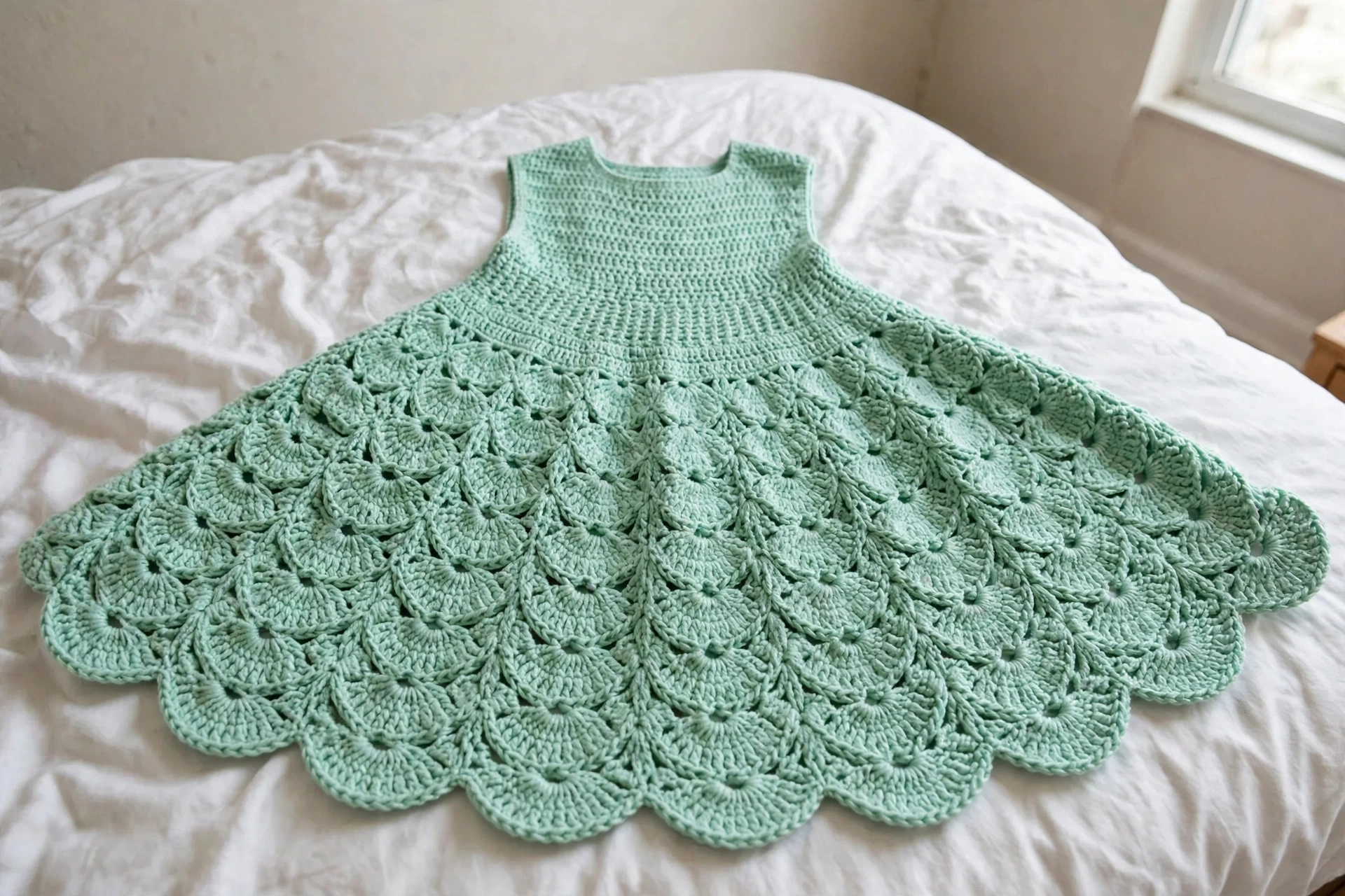 Mint Green Tiered Shell Dress detail