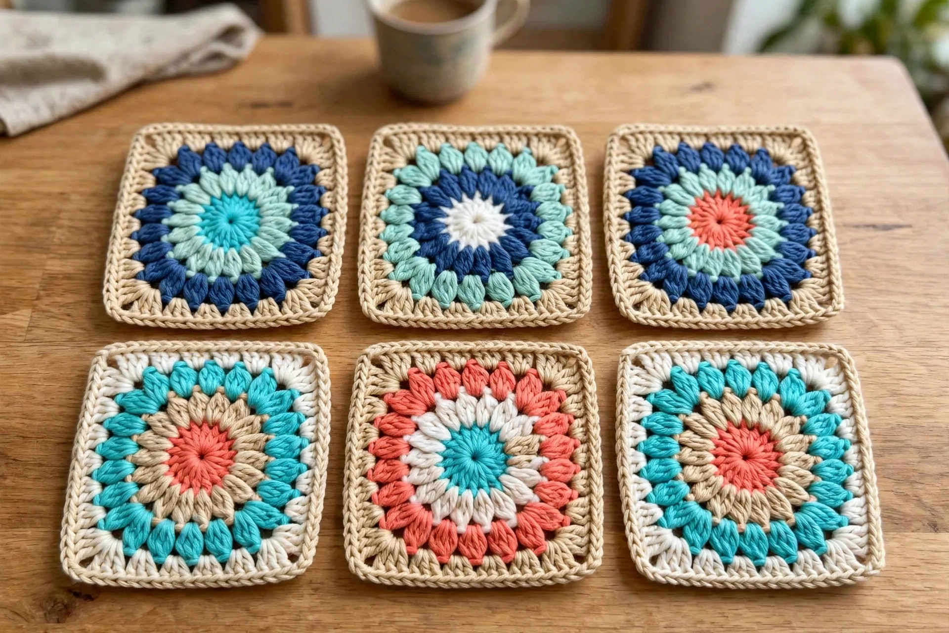 Finished sunburst granny squares