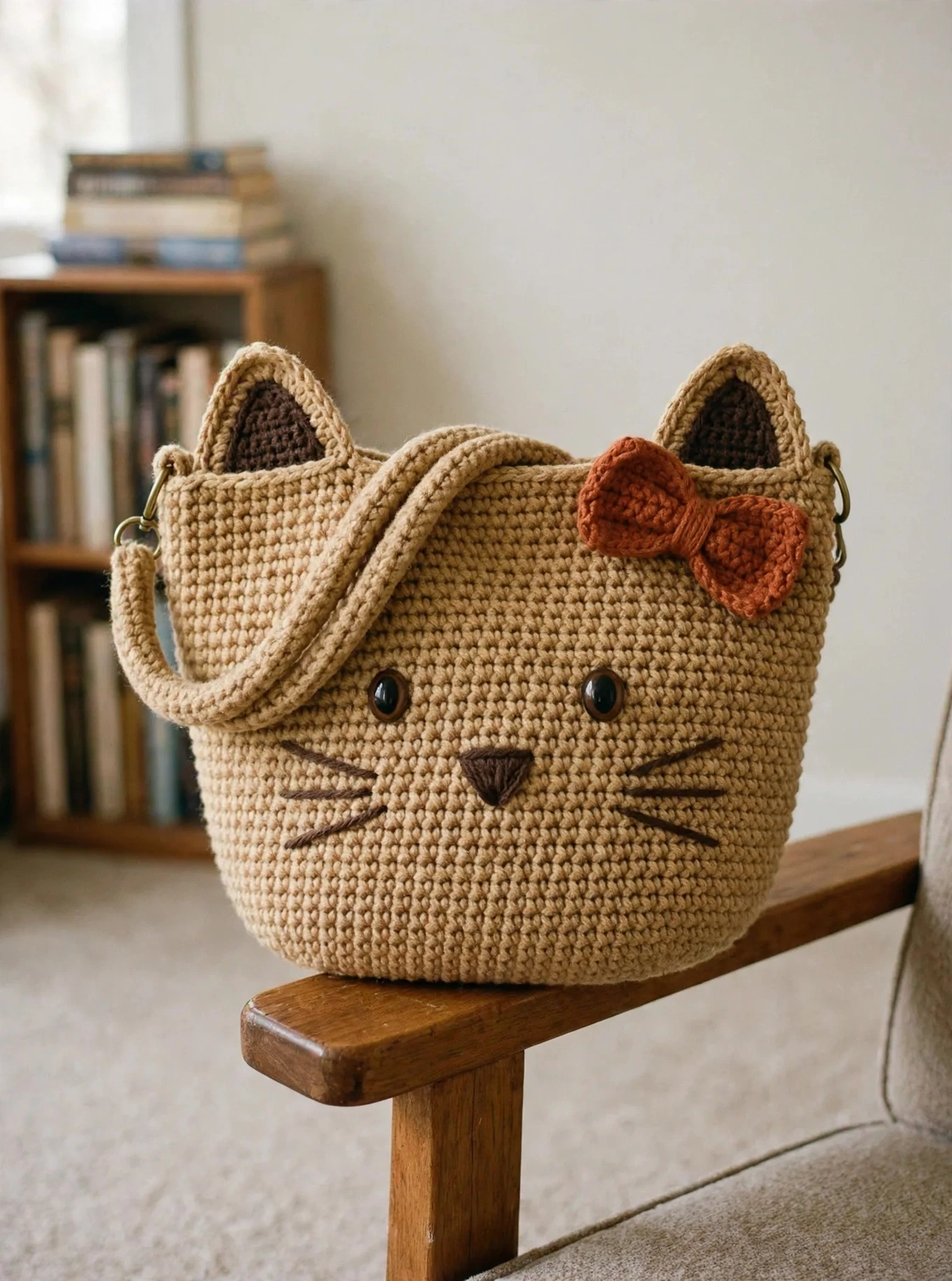 Cozy Tan Kitty Face Tote Bag