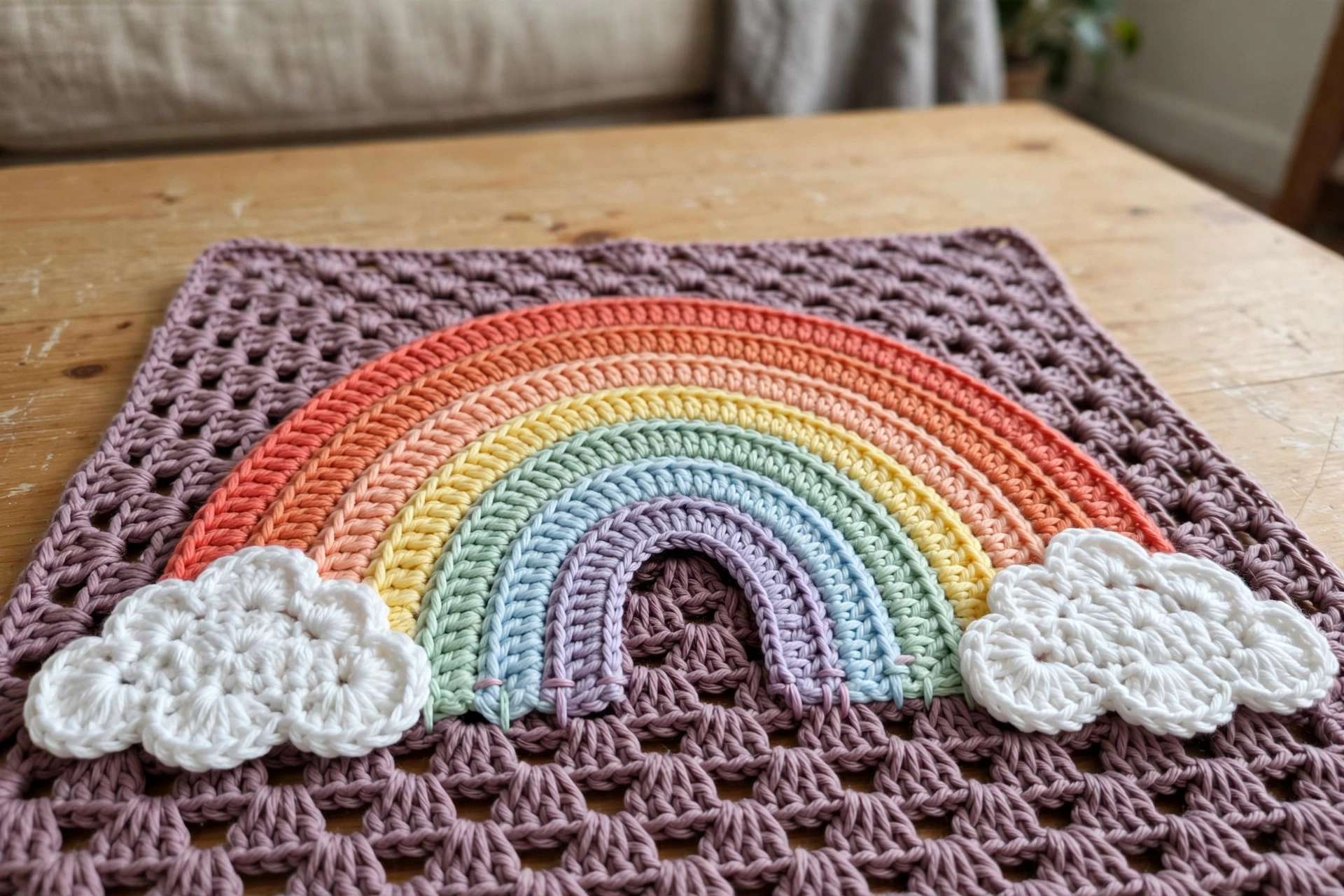 Dusty Mauve Rainbow Baby Dress Free Crochet Pattern