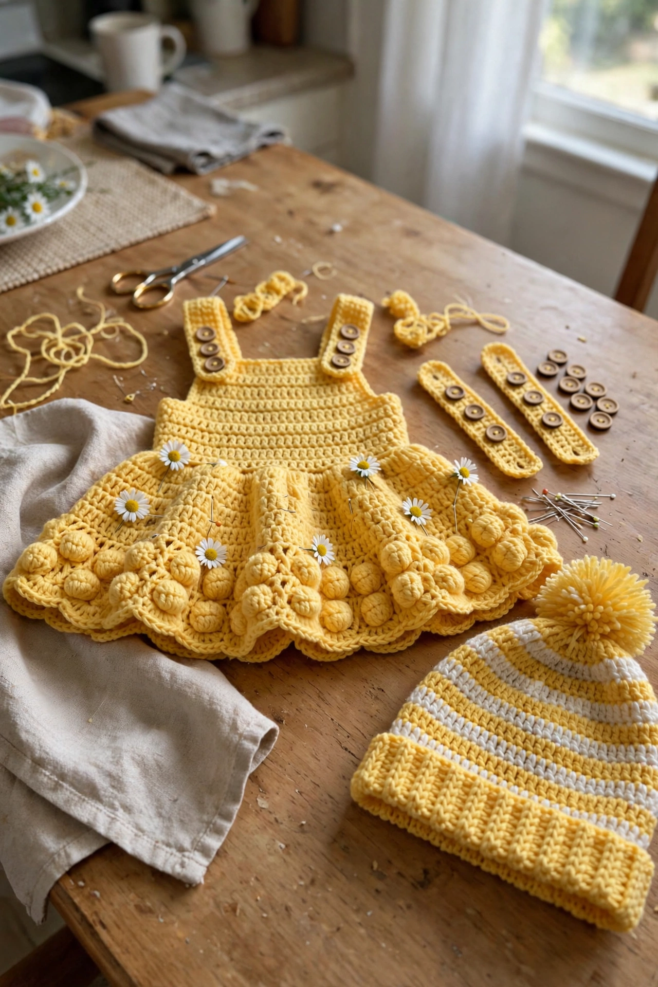 Sunshine Yellow Baby Pinafore assembly detail